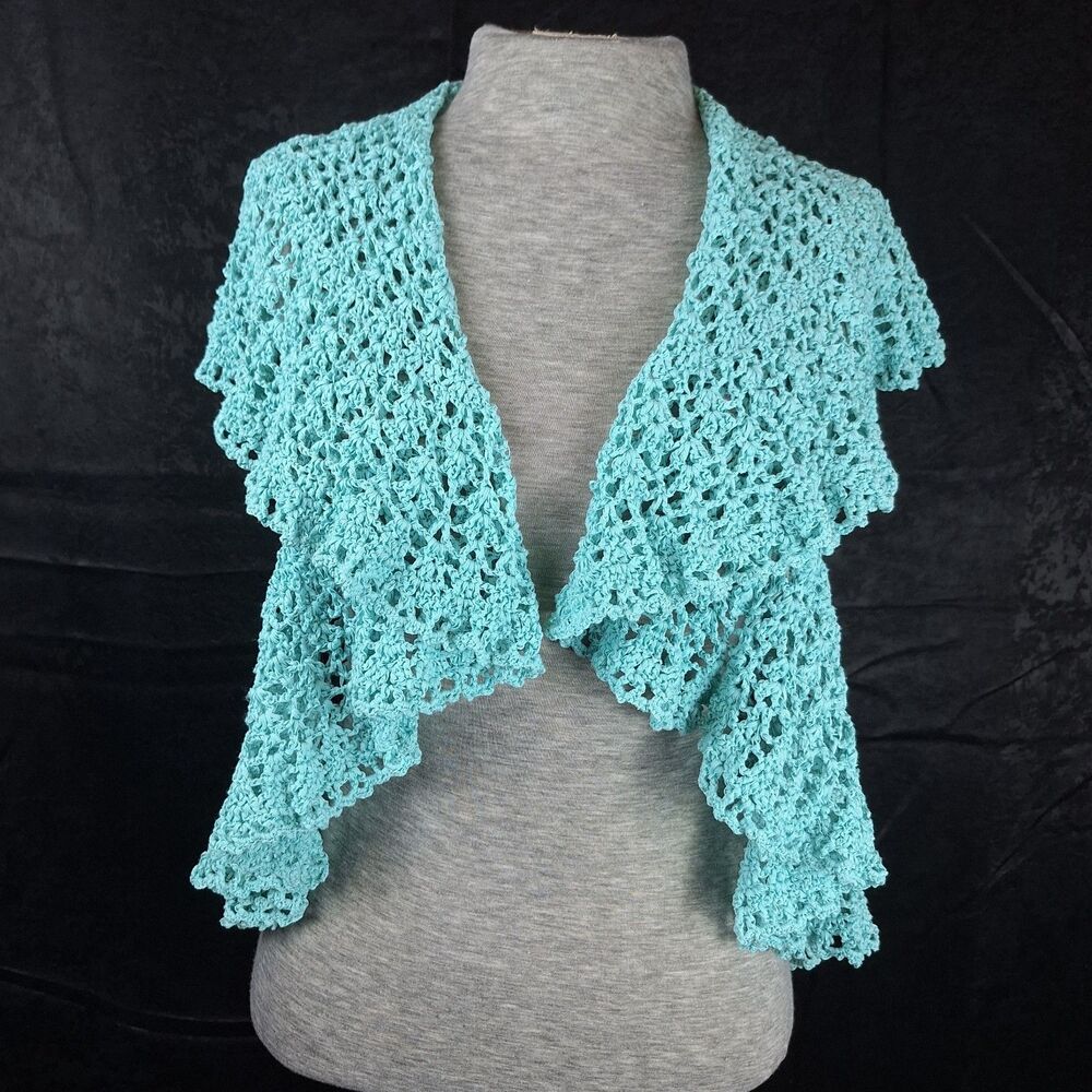 Crochet Shawl Light Teal/Aqua Boho Festival Fairycore Cottagecore Med No Brand